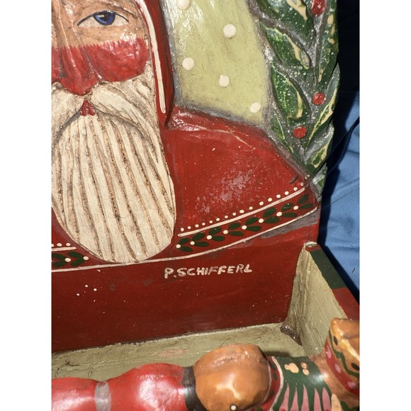 P Schifferl MIDWEST Folk Art SANTA Birds CHRISTMAS Card Holder Box 10" - Picture 4 of 6